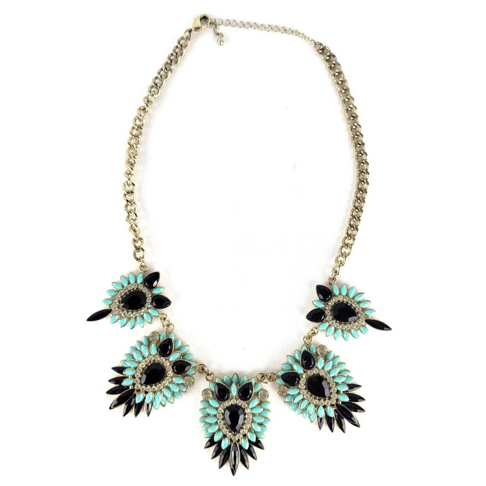 Chunky Mint Green Jeweled Cabochon Floral Statement Necklace